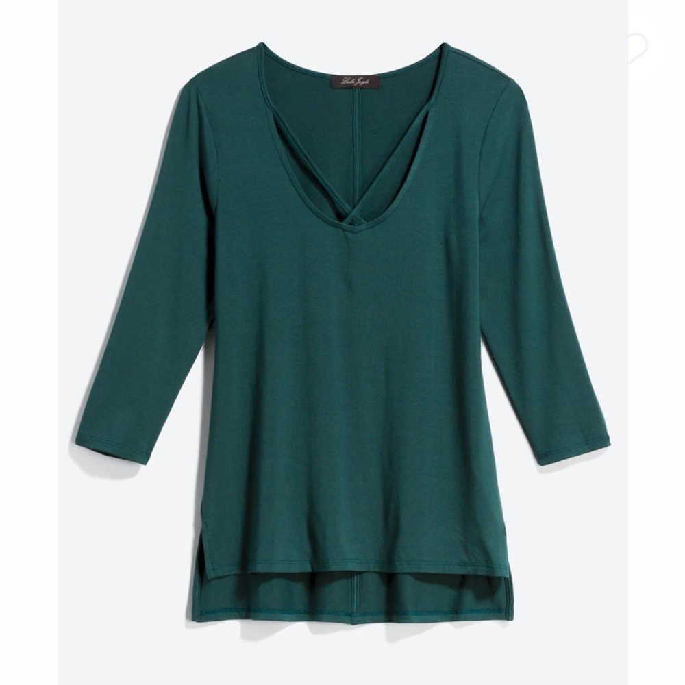 LAILA JAYDE Mehann Neck Cutout Detail Knit Top Large Dark Green
